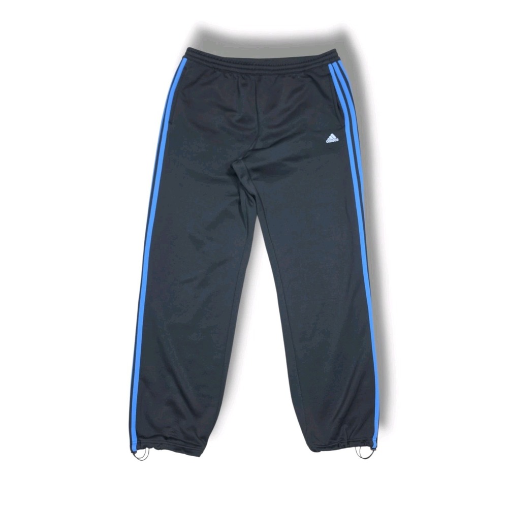 Adidas Perfect Fit Black Blue 3 Stripe Stretch Comfy Sweatpants Pants Men's XL